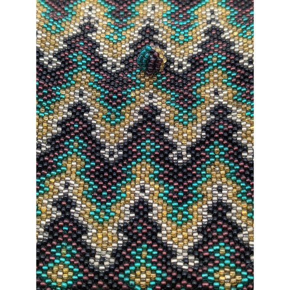 Beaded Bag Medicine Pouch Boho Hand Made Beautiful Pattern Purple Green Gold - Picture 3 of 10